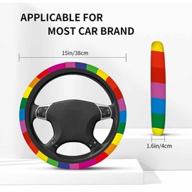 NOMEDOGYIm Vertical Stripes Elastic Steering Wheel Cover Rainbow Colors Steering Wheel Cover Anti Slip Protective Case Universal Stretch Steering Protector