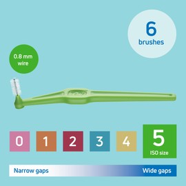 TePe Interdental Brush Angle, Green, 0.8mm/ISO 5, 6pcs, Plaque Remover, Easy and efficient Cleaning Between Teeth, Tooth Floss for Small Gaps, Carton Pack