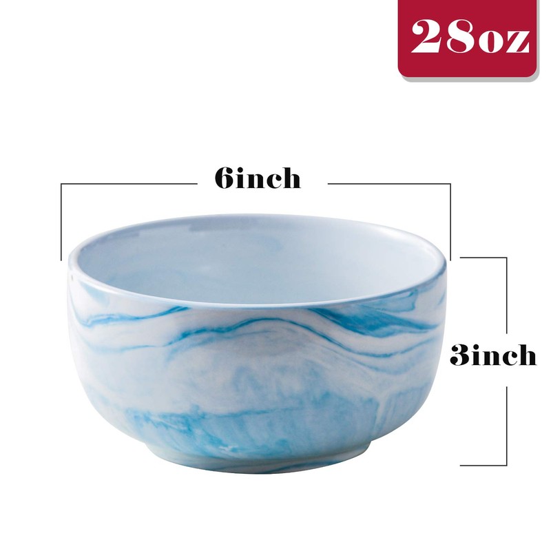 Yundu 28 Ounce Blue Marble Porcelain Bowls Ice Cream, Dessert,