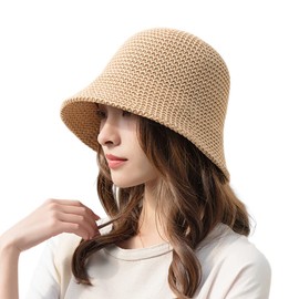 AILAYRI Women's Summer Bucket Hat, UV Protection, Sun Protection, Straw Hat, Outdoor, Fashionable, Casual, Folding, Vege