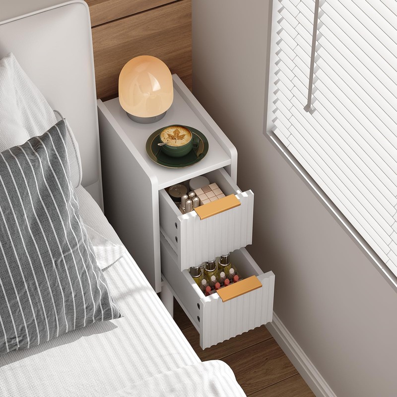 ELYKEN 7.9" Narrow Side Table, 20.6" Tall Fluted Nightstand with