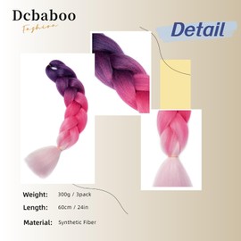 Dcbaboo Braids Extensions Synthetic Hair for Braiding 3 Pack 24 Inch Ombre Jumbo Braiding Hair Kanekalon Hair Extensions Braids Afro Crochet Box Braids Hair for Braids 300 g, Purple & Rose Red & Pink