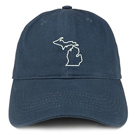 Trendy Apparel Shop Michigan State Outline State Embroidered Cotton Dad Hat- Navy