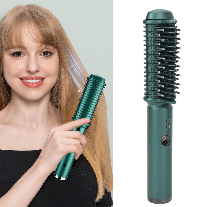 Cordless Hair Straightening Curling Brush Evenly Quickly Heating USB Rechargeable