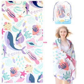 LEcylankEr XXL Beach Towel 180 x 90 cm Microfibre Beach Towel for Men Women Anti-Sand Quick Drying Beach Towel Large for Beach / Poolside / Beach Chair (Sea Life)