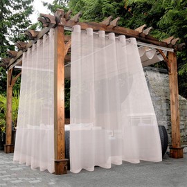 BONZER Sheer Outdoor Curtains for Patio Waterproof - 2 Panels Wide Grommet Indoor Voile Curtains for Living Room, Bedroom, Porch, Pergola, Cabana, 100 x 84 inch, Blush