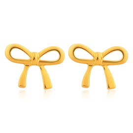Bow Stud Earrings, 925 Sterling Silver Bow Stud Earrings Tiny Bow Stud Earrings Small Ribbon Stud Earrings Coquette Bow Stud Earrings for Women(Gold)
