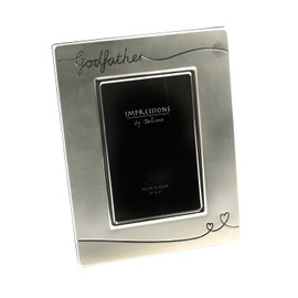Oaktree Gifts Silver Plated Godfather Photo Frame with Swirls and Heart Design 4 x 6