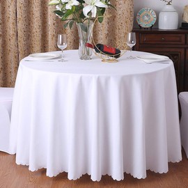 CIEEIN CIEHT Polyester Tablecloths Table cloth Tablecover Table Covers Round Hotels Restaurants Wedding Party Washable Simple White 180cm