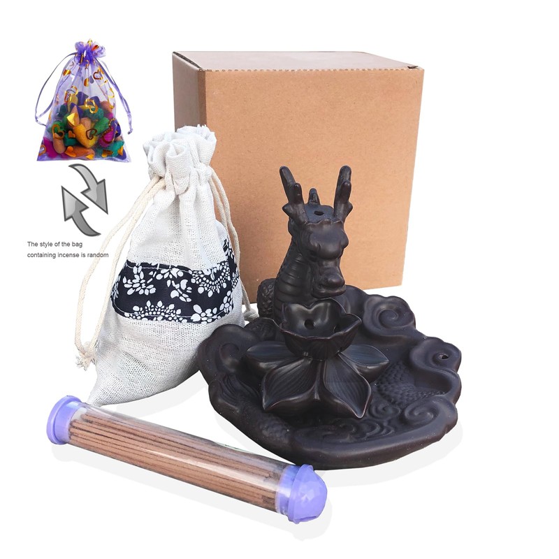 Dragon Incense Waterfall Burner Ceramic Backflow Incense Holder Set with