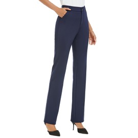 iChosy Women's Stretchy Straight Leg Dress Work Pants Business Office Casual Slacks with Pockets Navy 8 Short