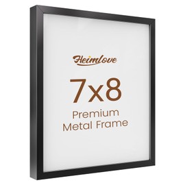 Heimlove 7x8 Metal Picture Frame,Black Aluminum Photo Frames-Real Tempered Glass,Tabletop Display,Wall Mounting Horizontally or Vertically,Simple and Elegant Decor for Wall-1Pack