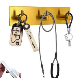 Kingdong Key Holder for Wall 304 Stainless Key Hooks Adhesive Key Holder Wall Mount Key Hanger with 3 Heavy Duty Hooks Key Organizer for Kitchen, Bedroom, Bathroom (Gold(3 Hooks))