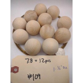 1-1/2" Dia. Unfinished Wood Round Ball Spheres 12pc Packs Lot #WS09
