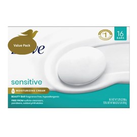 Value-Pack Beauty-Bar for Sensitive Skin, Unscented & Hypoallergenic, 3.75 oz Bars, 16 Count, with ¼ Moisturizing Cream