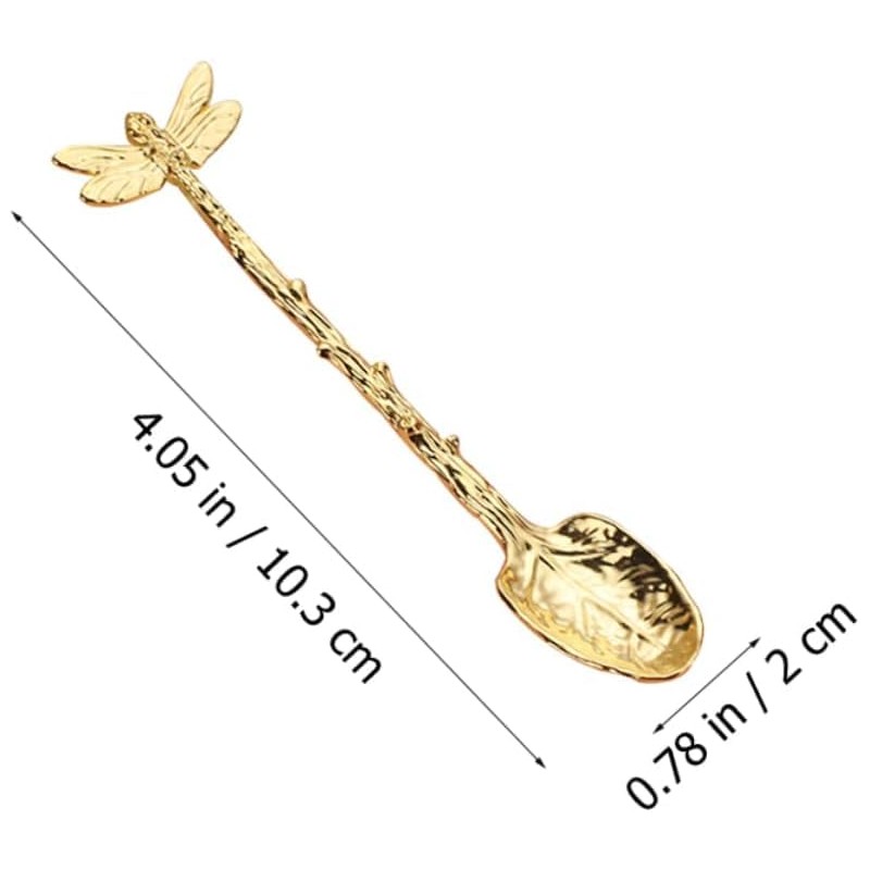 Fokmuaex 3-Piece Retro Forest Style Gold Parfait and Coffee Spoons