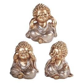 ICE ARMOR 3-Piece Gold Shakyamuni Buddha Hear-No, See-No, Speak-No Evil 3.5" H Statue Decoration Figurine Set Office Desk/Home/Living Room/Table Decor, Perfect House Warming Gifts for New Home