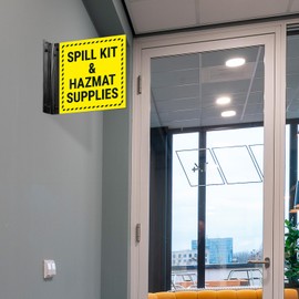 Spill Kit and Hazmat Supplies Projecting Sign, Double Sided, 6x6 Inches, ACM, with Satin Black Accessory, Made in USA
