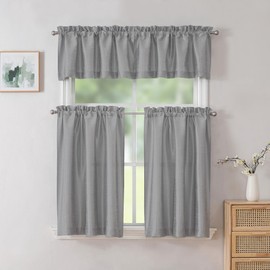 Chyhomenyc Uptown Silver Grey Tier Curtains 24 Inch Length 2 Panels, Faux Silk Room Darkening Privacy Short Curtains for Small Window Farmhouse Bedroom Basement Bathroom, Each 30x24 Inch