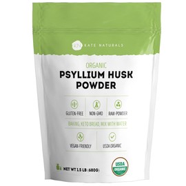 Kate Naturals Psyllium Husk Powder for Baking, Fiber. Psyllium Seed Powder for Dogs & Cats (1.5lb, Organic, Gluten Free, Pet Safe)