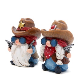 Hodao Cowboys Gnomes Figurines 2 Pcs Classic Rustic Resin Western Gnome Farmhouse Statue for Tiered Tray Tabletop Shelf Indoor or Outdoor Home Decorations