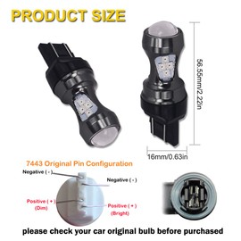 HSUN 7443 LED Bulbs Red W21/5W T20 7443R 7440 12V-24V 16LED SMD3030 Chip Extremely Bright with Projector Canbus Error Free for Brake Stop Tail Light