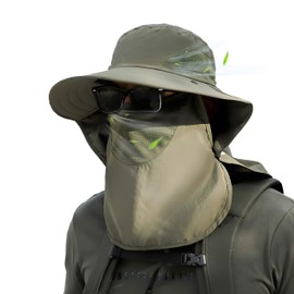 Wide Brim Sun Hat with Removable Neck & Face Flap – UPF 50+ UV Protection Safari Hat for Men & Women (US, Alpha, One Size, Army Green)