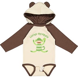 inktastic Lucky Sock Monkey Long Sleeve Creeper Newborn Natural & Brown W Ears 20a6a