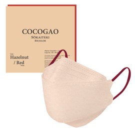 Sokaiteki Non-Woven Mask, Contoured, Flap Shape, 4 Layers, 30 Pieces, Adults, Approx. 8.1 x 3.1 inches (20.5 x 8 cm), Hazelnut and Red, Japanese Organization Certified, Won't Hurt Your Ear