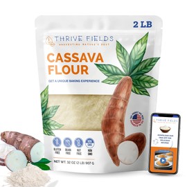 THRIVE FIELDS Cassava Flour - All Purpose Gluten Free, High Fiber Bread & Baking Mix - Grain and Nut Free, Non GMO - Great for Tortillas, Pancakes, Pasta & More - 2 lb Bag