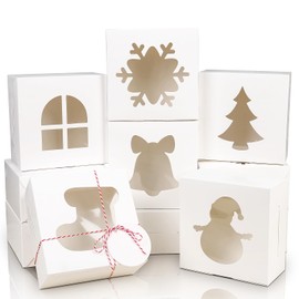 COTOPHER 18Pcs Christmas Cookie Boxes with Window, 6x6x3 inch White Bakery Boxes for Gift Giving, Small Treat Boxes for Cake Donuts Chocolate Strawberries Pastries Muffins