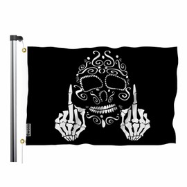 Swono Skull Flag Banner Skeleton Middle Finger Up Black Flag 3x5 FT Big Flag Outdoor Indoor Office with Brass Grommets