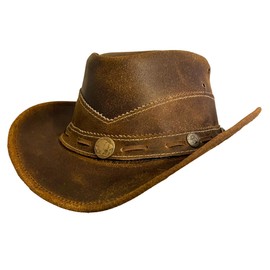 ZEEKSTAR Premium Handcrafted Leather Cowboy Hat with Adjustable String - Classic Western Style (US, Alpha, One Size, Large, Brown)