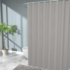 GOOPOOL Shower Curtain, Extra Long Shower Curtain Liner 200 x 200cm, 100% Polyester Machine Washable Waterproof Fabric Bathroom Shower Curtain with Weight Tape for Bath, Light Gray