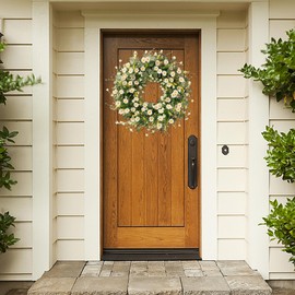 Sggvecsy White Daisy Wreath 24 Inch with Fake Silk Floral Green Eucalyptus Leaves and Lavender for Spring Summer Front Door Window Wall Wedding Farmhouse Festival Decor