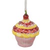 3" Red and Yellow Cupcake with Cherry Glass Christmas Ornament