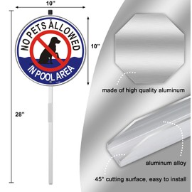 No Pets Allowed in Pool Area Sign Swimming Pool Sign 10" x 10" With 28" Long Metal Stakes No Pets Allowed Sign Caution Safety Sign with Stand Aluminum Outdoor Use Yard Business Home Sign