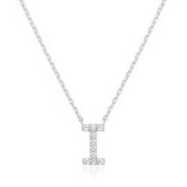 Paris Jewelry 14k White Gold Created Diamond Initial I Letter Pendant Necklace Plated