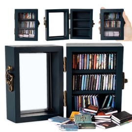 TABTAG Anxiety Bookshelf Mini Book Micro Display Stand a Miniature Library Equipped with 65 Mini - Books is an Ideal Decorative Gift for Book Enthusiasts (Blue)