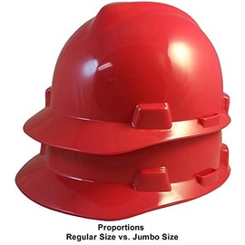 MSA V Jumbo (Large) Size Cap Style Hard Hats w/FasTrac III Suspensions and Handy Tote Bag - Red