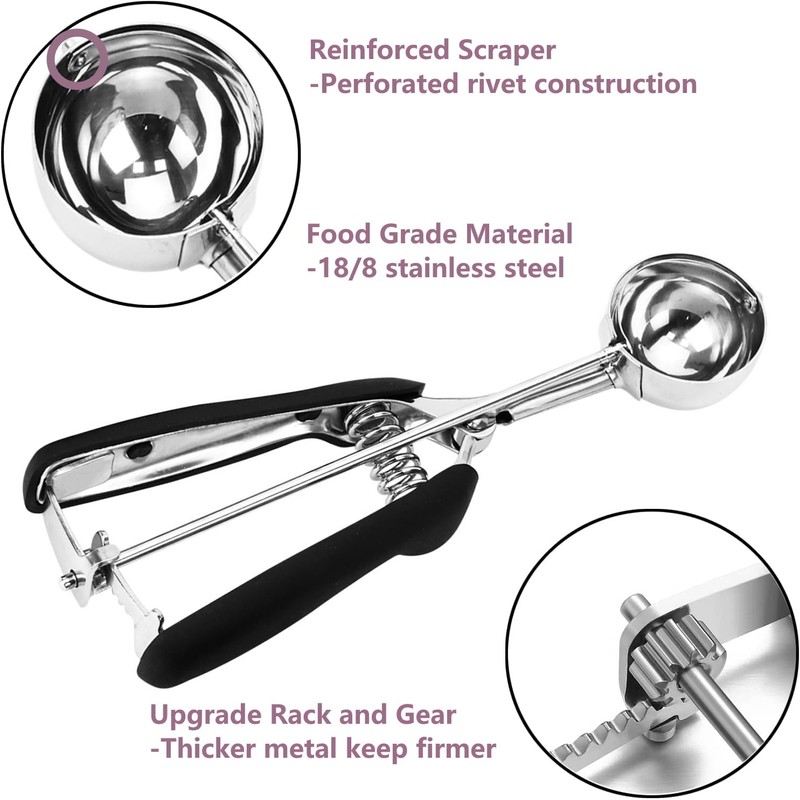 18/8 Stainless Steel Cookie Scoop, Cookie Scoops for Baking, 0.8Tbsp/2.5tsp/12.5ml/0.5oz