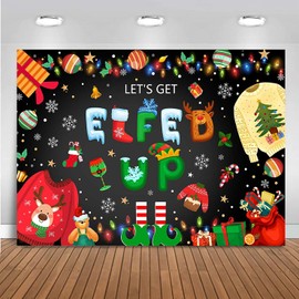 Mocsicka Ugly Sweater Elfed Up Party Backdrop Ugly Sweater Christmas Decoration Party Winter Kids Elfed Photo Booth Background Banner (7x5ft (82x60 inch))