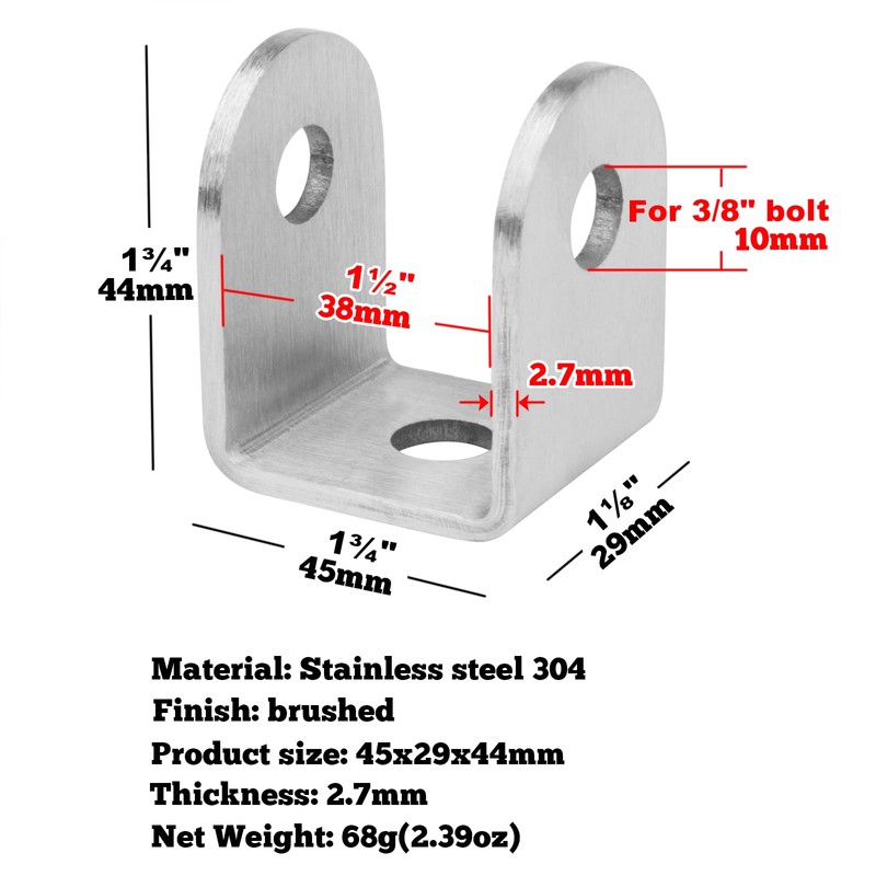 GBGS U Bracket 1-1/2",304 Stainless Steel,10 Pack