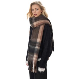 PAMEILA Scarf for Women Winter Warm Long Shawl Large Scarves Cold Weather Thick Blanket Scarfs Colorful Plaid,01 Coffee