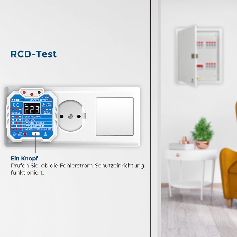 KAIWEETS Socket tester with RCD test and LCD voltage display,