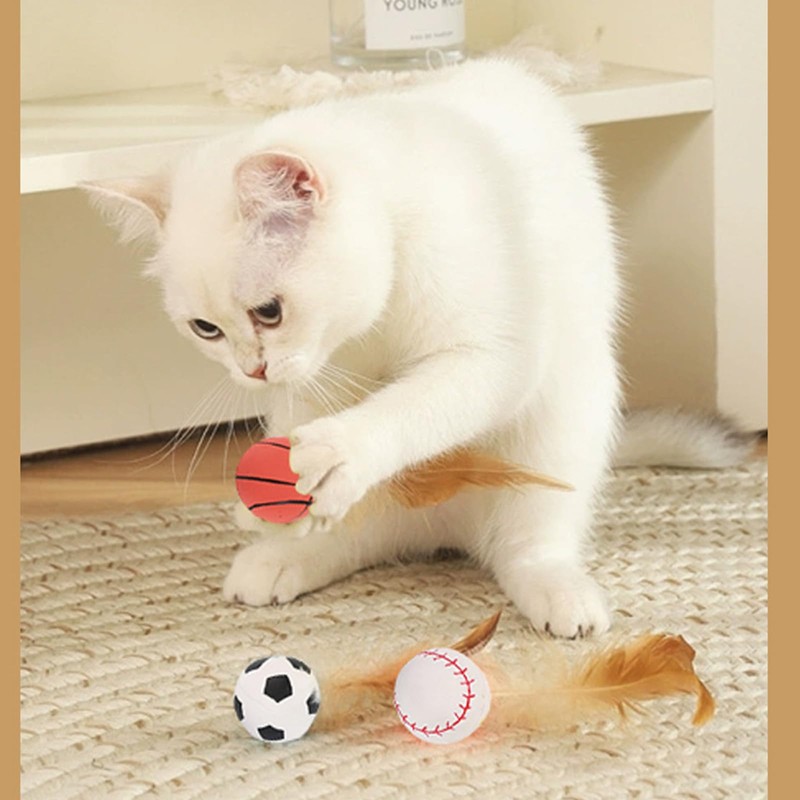 猫おもちゃ ボール 羽付きボール 3個 猫用おもちゃ 猫用フェザーボールおもちゃ 猫遊び用 猫用インタラクティブバウンシングボールフェザーおもちゃ 室内猫用 トレーニング