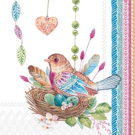 20 Servietten Frühling Vögel im Osternest als Tischdeko. Papierservietten mit Motiv. Auch für Decoupage und Serviettentechnik 33x33cm