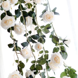 ST TS Rose Garland, Artificial Flowers, Silk Flowers, Home Decoration, Swag, Wedding, Party, Decoration, Decoration (02, White, White)