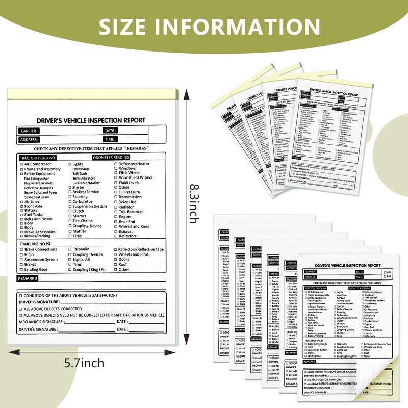 6 Pack Detailed Driver's Daily Vehicle Inspection Report 300 Sets