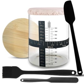 Sourdough Starter Kit & Bread Baking Supplies with 50 oz Glass Jar, Cloth Cover, Airtight Lid, Feeding Band, Spatula, Brush & Thermometer, Easy to Use Bread Making Kit for Artisan Loaves
